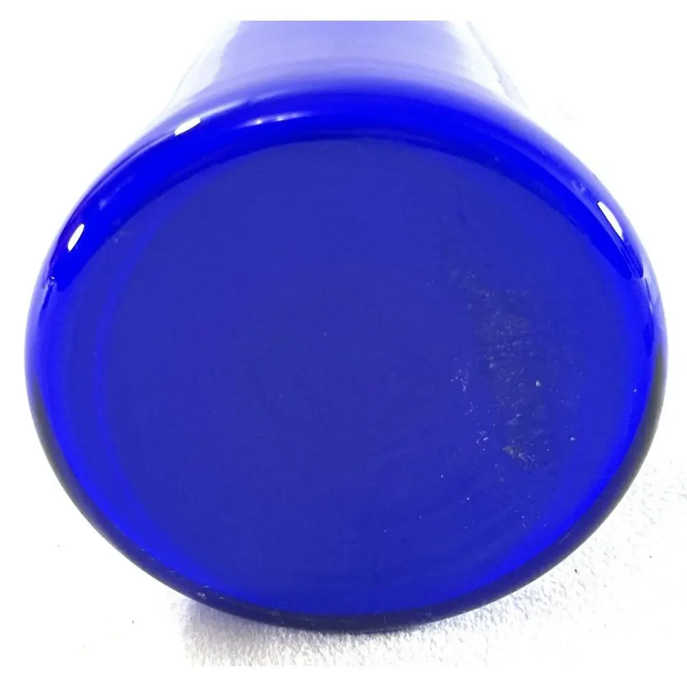 Cobalt Blue Art Glass Pitcher 10.75” Clear Applied Handle Modern Vase - Picture 5 of 6